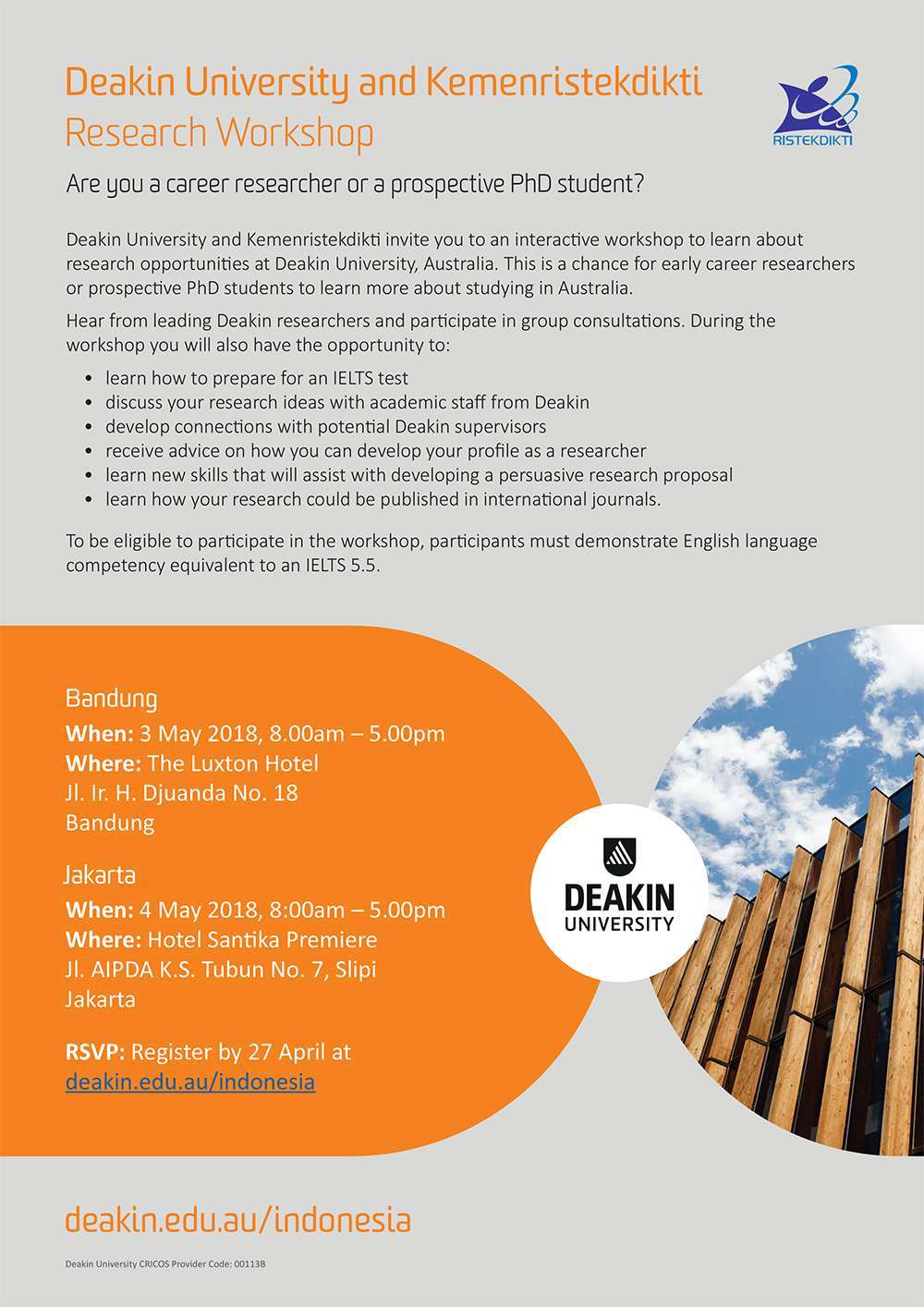 Info Acara: Deakin & Kemenristekdikti Research Workshop