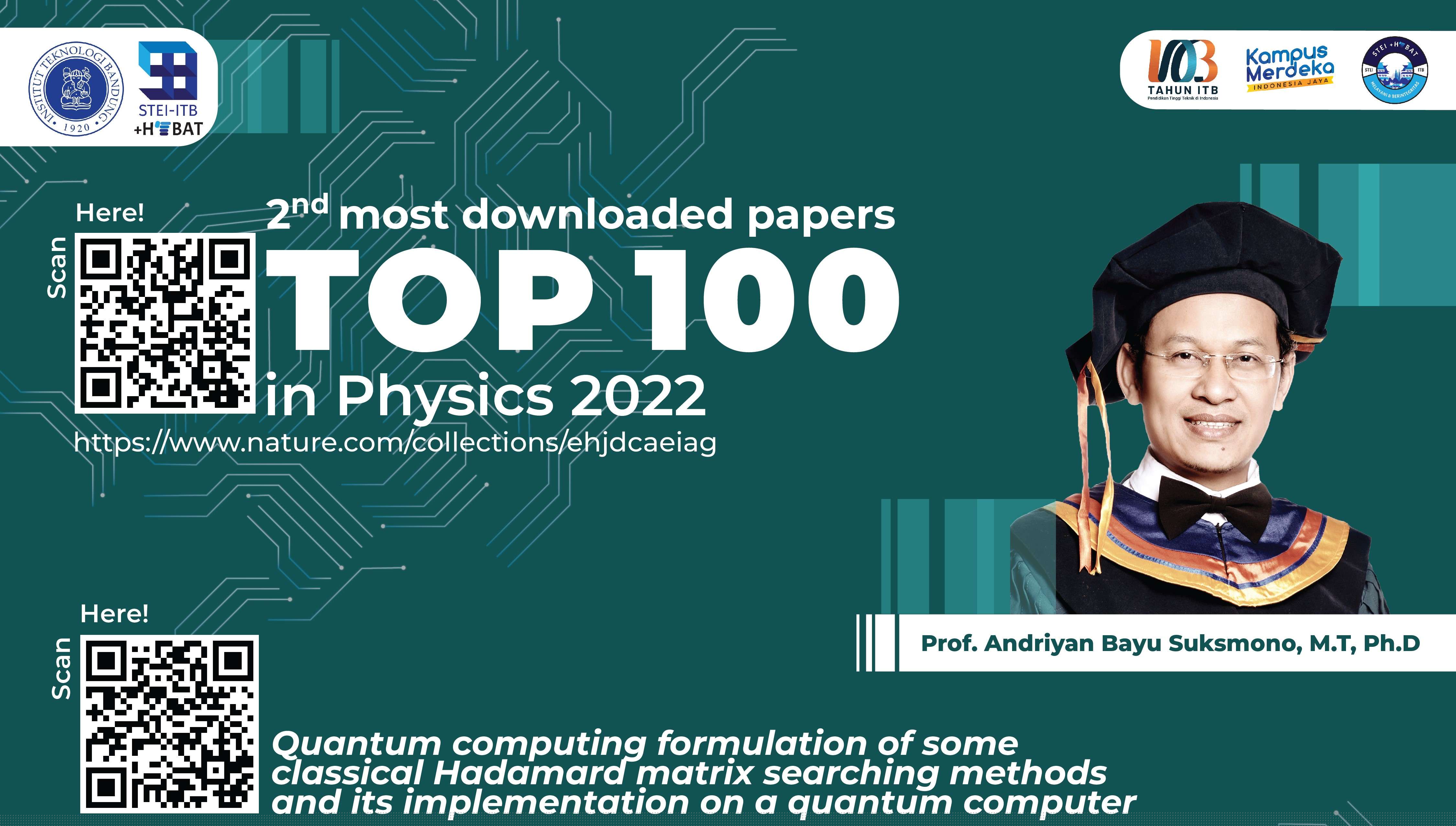 Prof. Andriyan Bayu Suksmono Meraih Peringkat ke-2 Makalah yang Paling Banyak Diunduh pada Top 100 in Physics – 2022