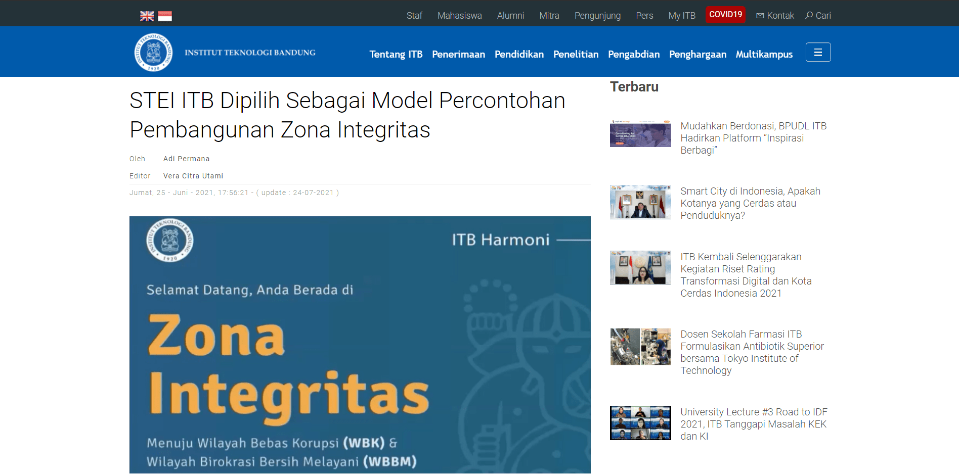 STEI ITB Menjadi Percontohan Pembangunan Zona Integritas