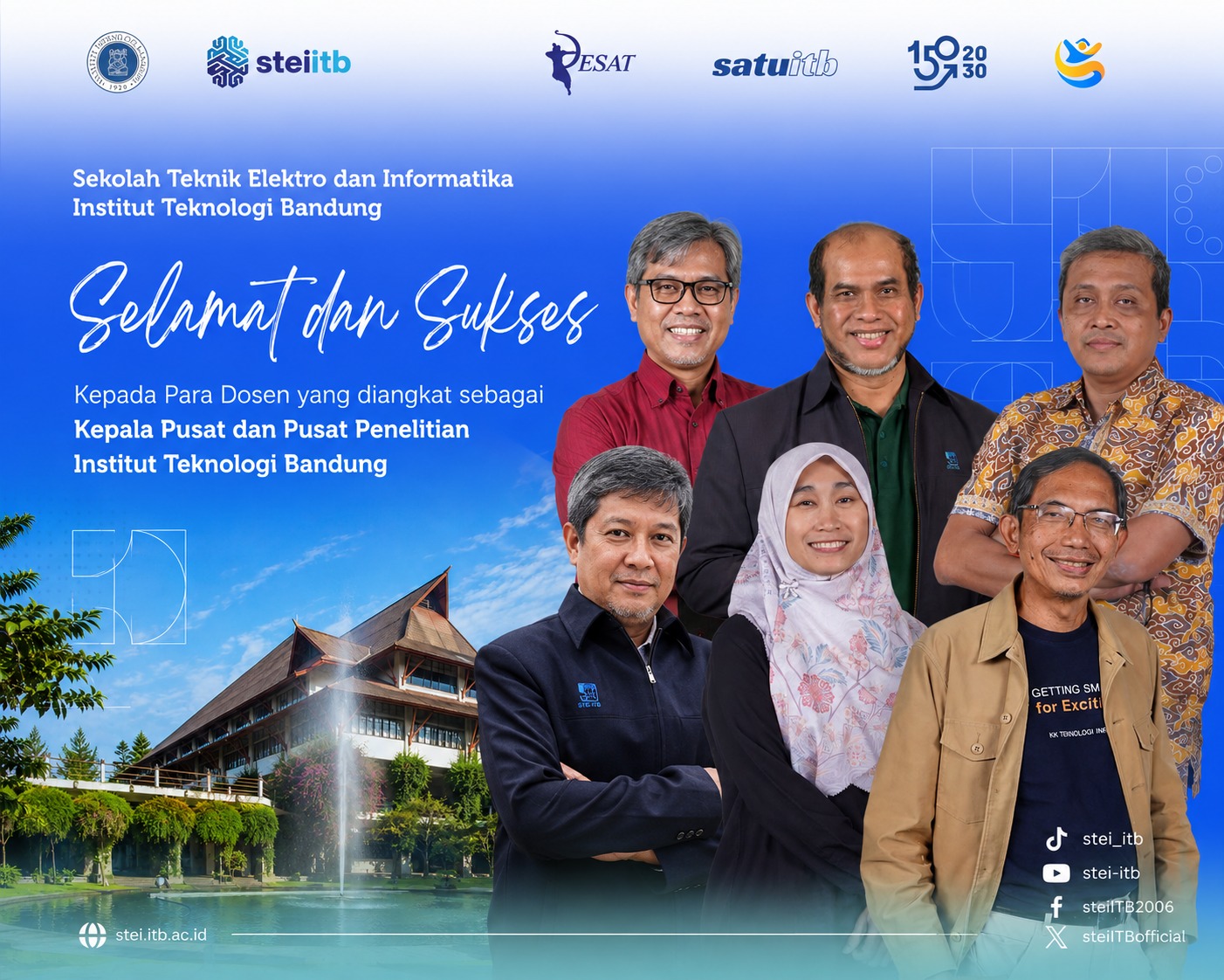 Enam Dosen STEI ITB Dipercaya Memimpin Pusat dan Pusat Penelitian ITB Periode 2026–2027